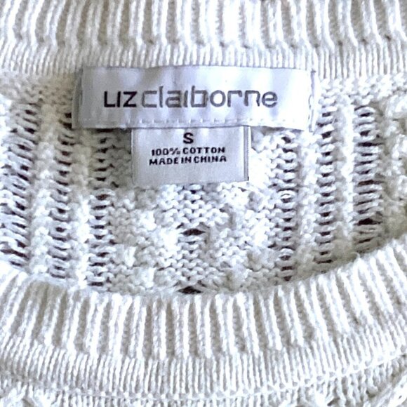 Liz Claiborne S 100% Cotton Short Sleeve Mixed Pattern Knit Top White 142K - Picture 5 of 6